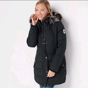 Arctic Expedition Down Black Parka Coat Designed in Canada Removable Hoodie  XS